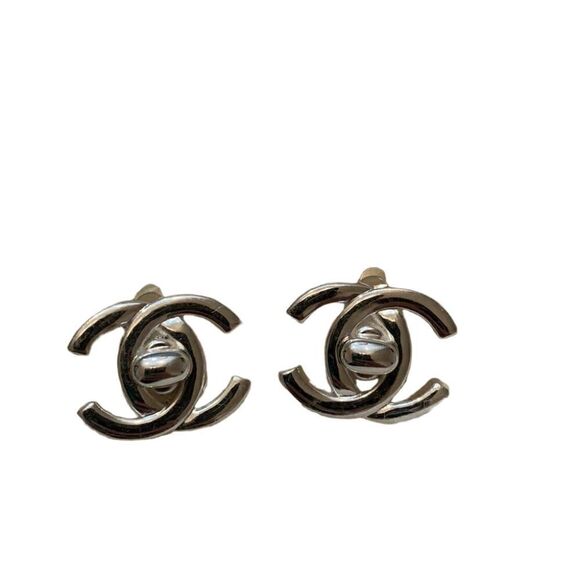 Authentic Chanel Vintage Turnlock Silver Clip-on Earrings - Picture 1 of 3
